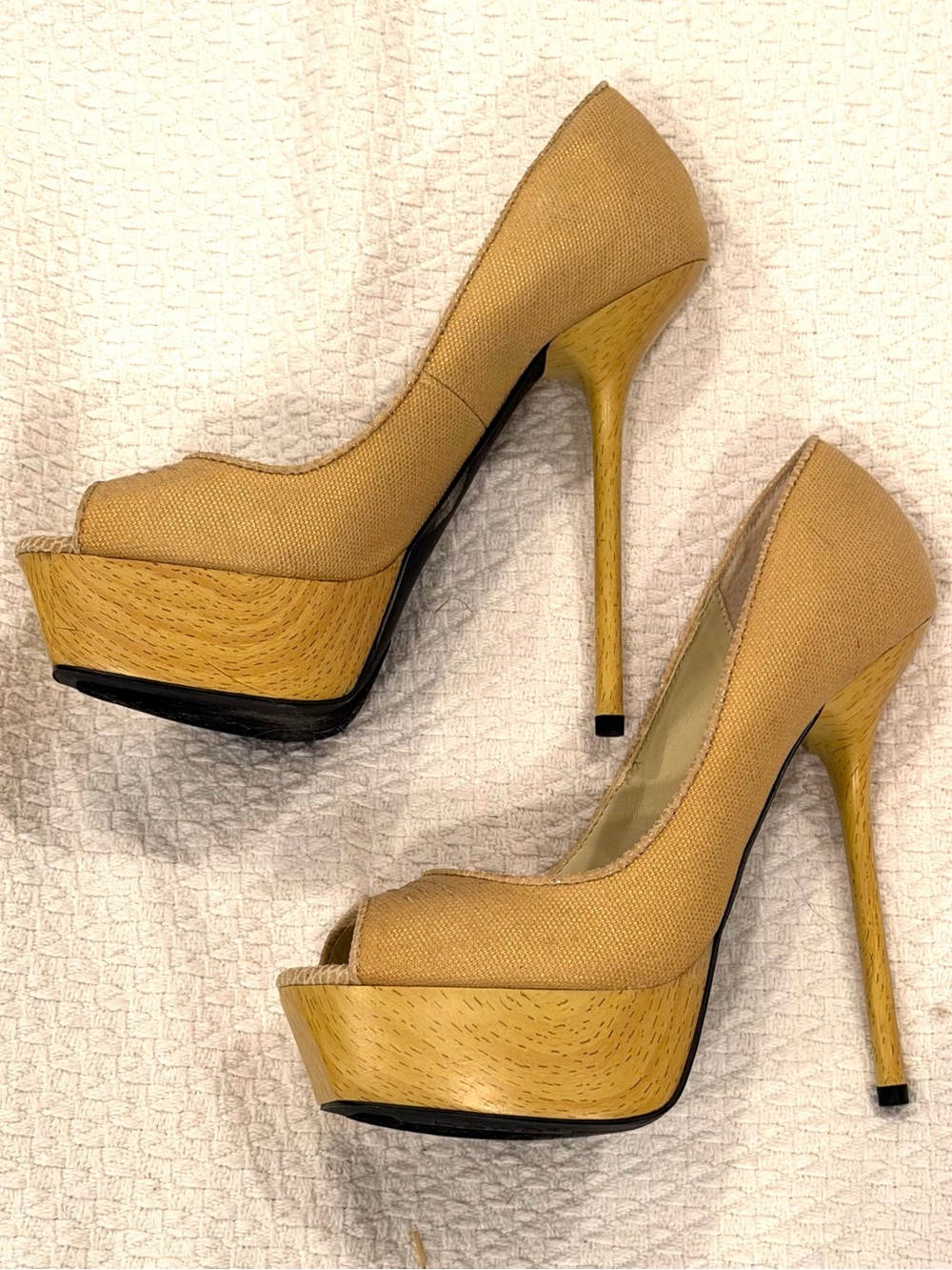 bebe Tan Peep-Toe Platform Stiletto Heels